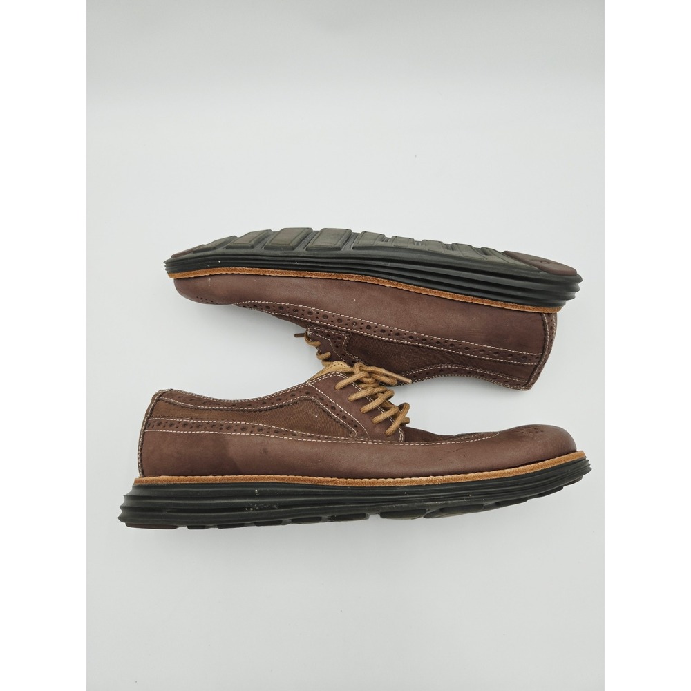 Cole Haan Lunargrand Wingtip Oxford Mens 8.5 Brown Leather Canvas C13973 K14
